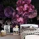 Dark-Colored Floral self-Adhesive Wallpaper - Purple Peony Mural. Peel and Stick - 58"x80"