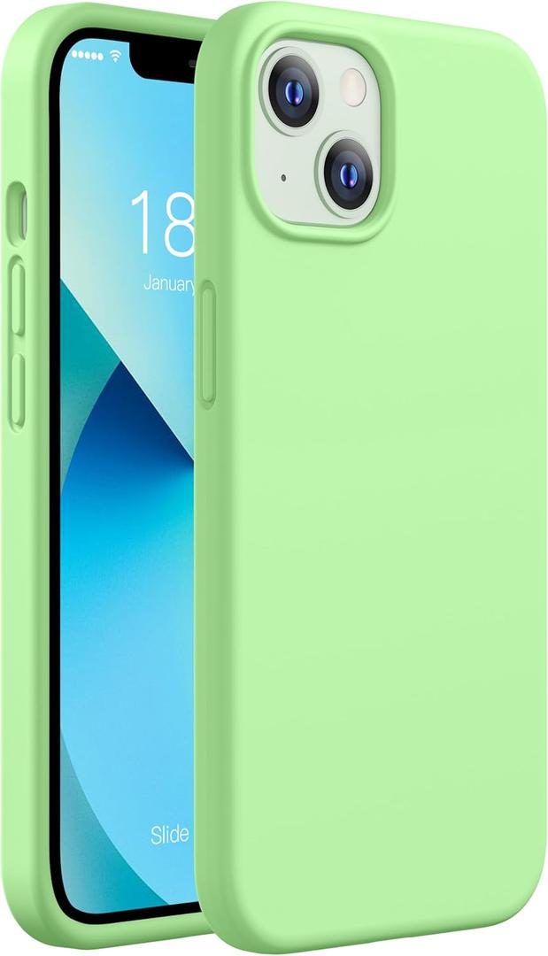 CellEver Heavy-Duty Silicone Case for iPhone 13 - Military Drop Protection, Elevated Screen & Camera Protection, Scratch-Free Interior, Light Green