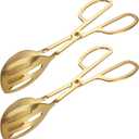 OMISTAR Gold Buffet Tongs Salad Tong Set of 2-10 Inch Double-Sided Stainless Steel Food Serving Bread Tongs with Scissor Handles for Cooking Buffet Catering Bread Pastry Dessert BBQ