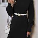 HUUSA Winter Dresses for Women 2025 Fall Puff Long Sleeve Sweaters Loose Mock Neck Outfits Sexy Mini Dress Going Out (Gray, S)