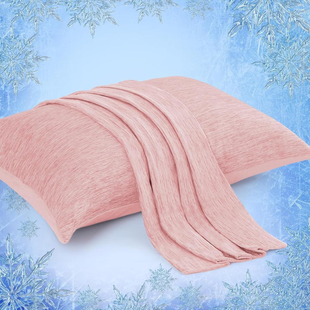 Elegear Cooling Pillow Cases for Hot Sleepers, Japanese Q-Max 0.45 Cooling Pillowcases, Both Sides(Cooling/Cotton), Breathable Soft Pillowcase for Hair and Skin, Set of 2-Pink (Standard (20" x 26"))