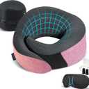 Proglobe Pink Airplane Travel Pillow Set, 100% Pure Memory Foam Neck Pillow, Updated Material, Long Flight Travel Kit with 3D Contoured Eye Masks, Earplugs, and Luxury Bag