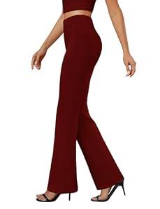 DLOODA Womens Bootcut Dress Pants Business Casual Work Pants with Pockets High Waist Stretchy Trousers Pull On Office Slacks Wine, Small