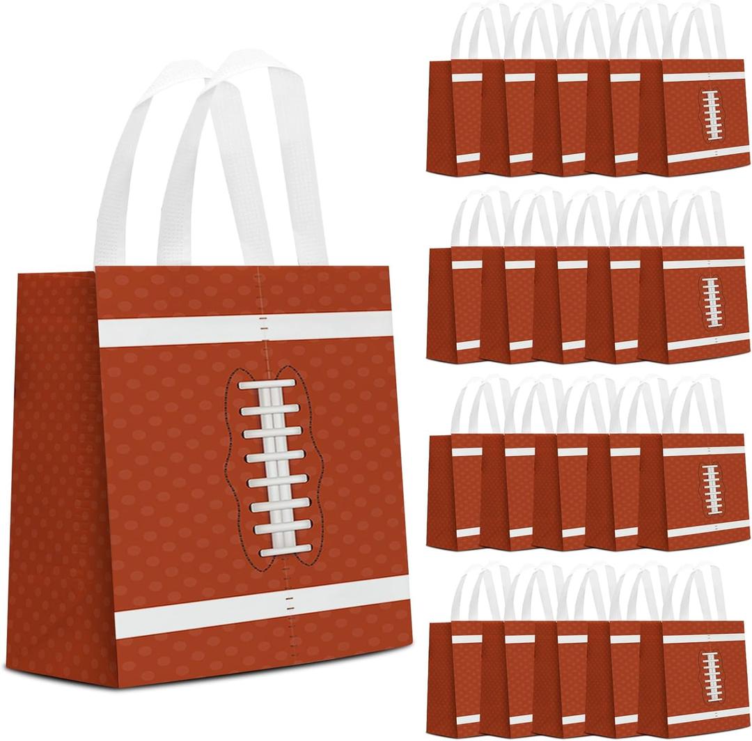 24 PCS Superbowl Party Decorations Football Gift Bags Football Party Decorations with Handles Reusable Football Goodie Snack Favor Bag Non Woven Party Favor Bags for Sports Birthday Decor