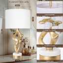Scenekoy Sculptural Table Lamp Set of 2 with USB Ports for Bedroom Living Room, 26 Gold Leaf Marble Base Bedside Lamps, Pull Chains Switch Modern Nightstand Lamp for Home Room Decor (Bulbs Included)