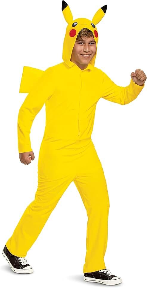 Pikachu Costume for Kids, Official Pokemon Costume Hooded Jumpsuit, Medium 7-8