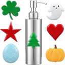 Seasonal Holiday Christmas Soap Dispenser with 7 Interchangeable Seasonal Holiday Magnets Resin Stainless Steel Lotion Soap Dispenser for Farmhouse Kitchen Bathroom Accessories Christmas
