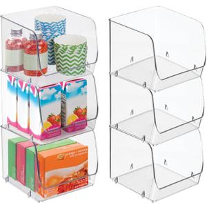 iDesign Stackable Open-Front Storage Bins for Kitchen and Pantry Organization - Set of 6 - Clear