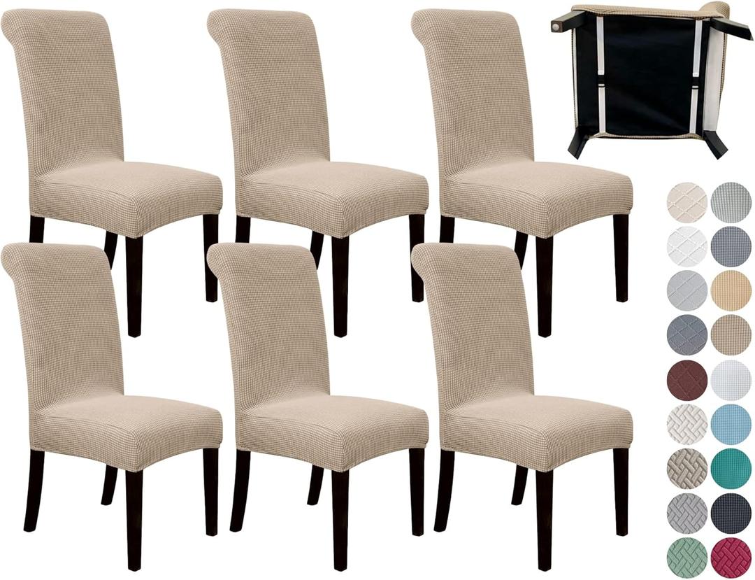 SPRINGRICO 6 Pack Dining Room Chair Covers with seat Belt, Stretch Parsons Chair Slipcover Washable Kitchen Dining Chair Cover Removable Seat Protector Set of 6, S1- Khaki