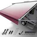 Fonzier RV Awning Fabric Replacement, 19.5oz Heavy Duty Vinyl, with Tie Down Kits & 7 Hooks & Pull Strap for Trailer Camper Awning- 18' (Fabric 17'2"), Burgundy Fade