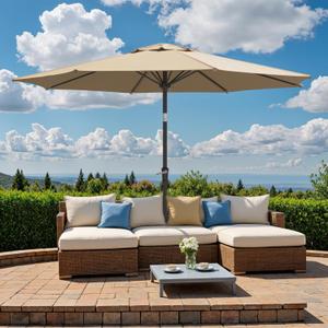 Ariiles 9ft Outdoor Patio Umbrella, Table Umbrellas with Steel Ribs, Push Button Tilt & Crank, Market Umbrella for Backyard & Pool, Beige
