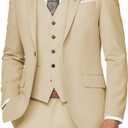 Wangyue Men's Suit 3 Piece Slim Fit Suit for Men Formal Business Suit Wedding Groom Prom Tuxedo Dinner Party (Champagne, XL)