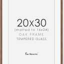 20x30 Oak Wood Picture Frame, 20"x30" Poster Frame for Wall, 20x30 Picture Frame with Mat for 16x24, 20 x 30 Picture Frames with Real Glass (Walnut Color, 1 Pack)