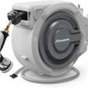 110 FT Retractable Garden Hose Reel by HOZEREEL, Outdoor Garden Hose Reels 1/ 2" - Automatic Self Retract Wall Mount Hose Reel Enclosed Storage, Any Length Lock, 10 Pattern Nozzle-Grey