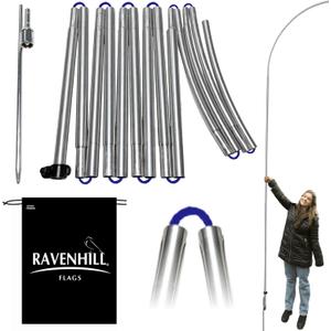 Ravenhill Feather Flag Pole Kit up to 13 FT with Rotating Ground Stake with Bearing Ring, Made with Reinforced Aluminum, Resists Winds of 40 MPH, Great for Business Advertising Outdoor (Pole Set)