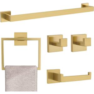 Brushed Gold 5 Pieces Bathroom Hardware Accessories Set Towel Bar Set Towel Holder Racks Set for Bathroom,SUS304 Stainless Steel,Wall Mounted 23.6-Inch