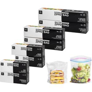 Multi-Variety Pack Slider & Seal Top Zipper Food Storage Bags, 270 Count, Featuring 2 Gallon Size, Zero BPA & Microwave-Safe (8 Boxes, 8 Sizes)