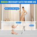 200inches Retractable Baby Gates Extra Wide, 34" Tall Extra Large Openings Baby Gates for Doorways, Upgraded Retractable Dog Gate for Stairs, One-Handed Operation, Built-in Reinforce Strip (White)