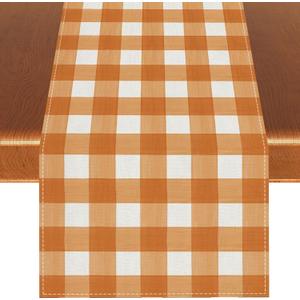 2 x Watercolor Black White Buffalo Check Plaid Table Runner Gingham Tablecloth Farmhouse Spring Summer Fall Home Kitchen Table Decorations-1372'' (Orange and White)