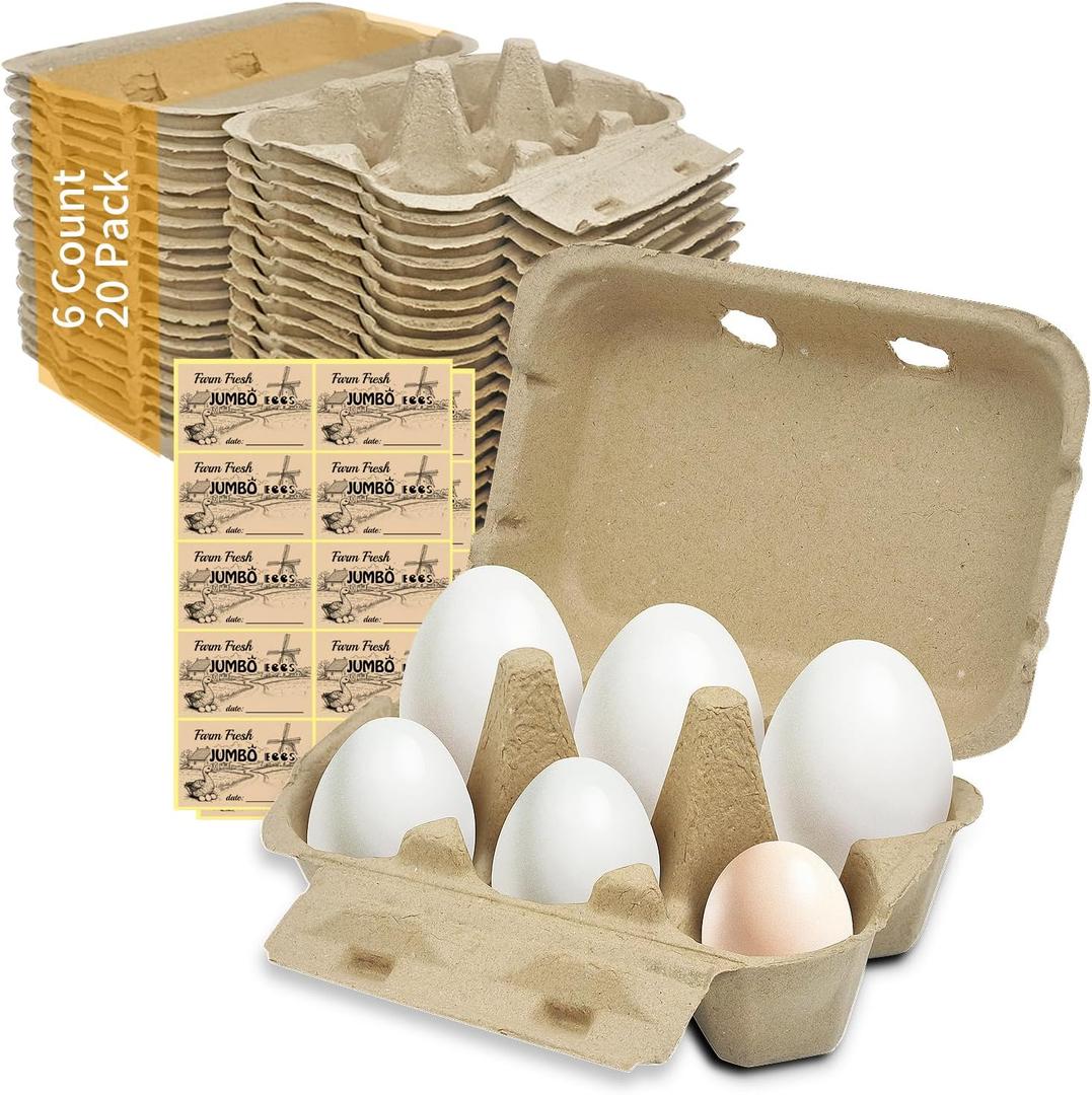 Jumbo Duck Egg Cartons 20 Pack- Holds Up to Half Dozen 6 Count Eggs Bulk Blank Container Empty Cardboard Thickness Natural Pulp Egg Boxes, with Stickers Jumbo Duck Egg Cartons 20 Pack- Holds Up to Half Dozen 6 Count Eggs Bulk Blank Container Empty Cardboard Thickness Natural Pulp Egg Boxes, with Stickers