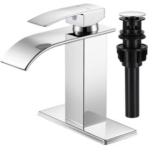 Bathroom Faucets Chrome Waterfall Bathroom Sink Faucet Modern Single Handle Bathroom Faucet for 1 or 3 Hole Mxier Tap Washbasin Faucet with Deck, Pop-up Drain and Supply Hoses