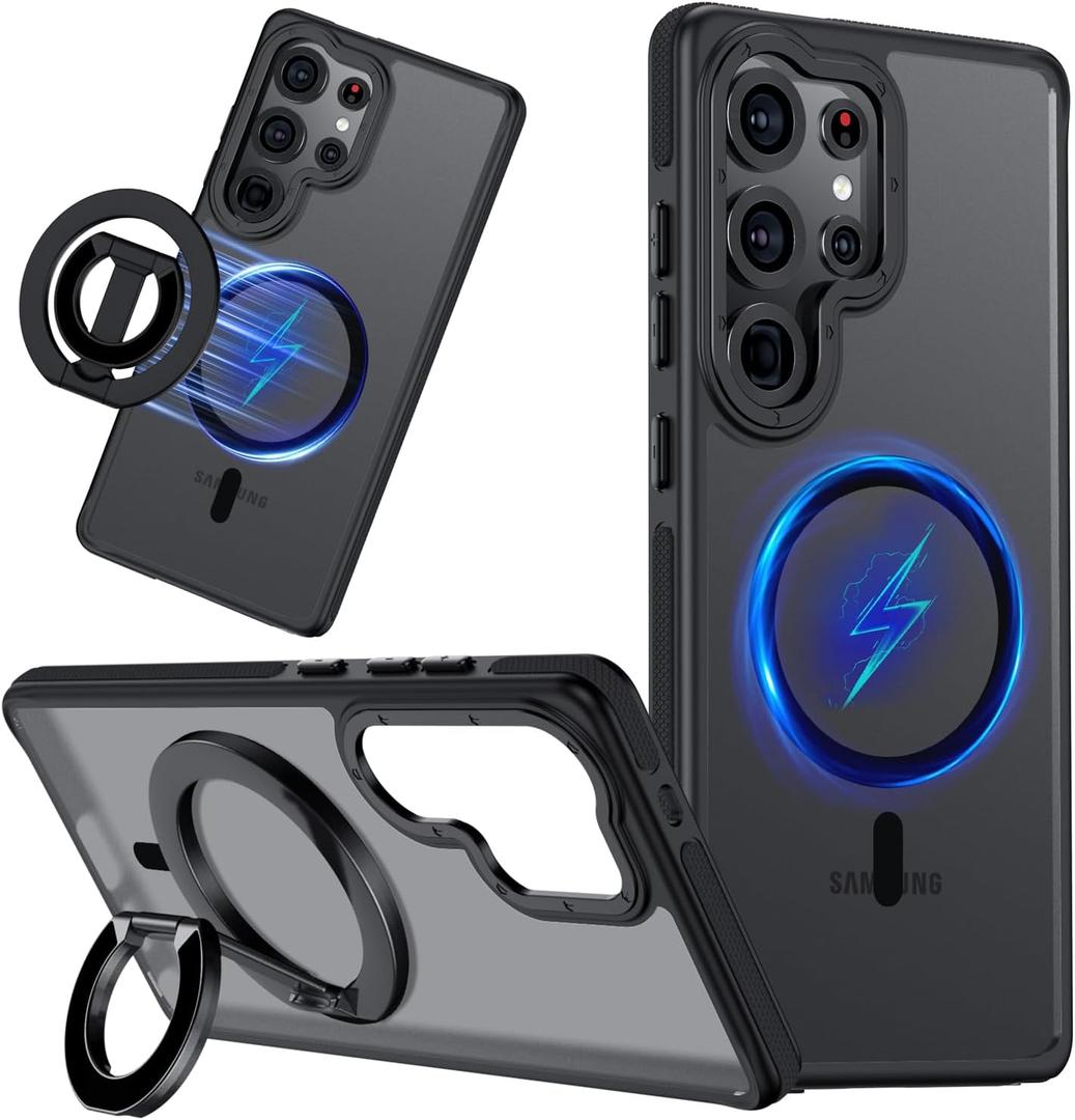 TIANNIUKE for Samsung Galaxy S25 Ultra Case, Dual-Side Magnetic Ring Holder,Compatible with MagSafe, Anty-Slip Grip,Military-Grade Protective, Adjustable Kickstand, Magnetic Phone Case (Black) 122