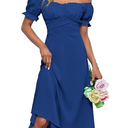 Womens Off Shoulder Midi Dress Elegant Solid Color Ruffle Puff Sleeve Flwoy Vacation Party Prom Dresses XL