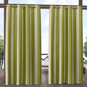 Exclusive Home Canopy Stripe Indoor/Outdoor Grommet Top Curtain Panel, 54"x84", Kiwi / Sand, Set of 2