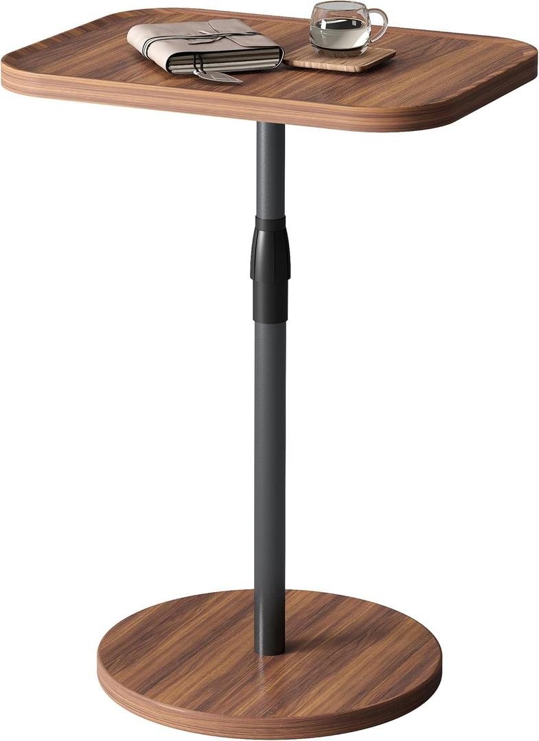 Adjustable End Table, Small Tray Side Table, Drink Table for Small Spaces, Pedestal Nightstand for Living Room, Bedroom, Sofa Couch, Rustic Brown ET-009BR