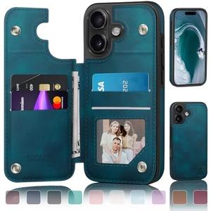 DJDUCK Designed for iPhone 16 Case Wallet with Card Holder, [Magnetic Clasp Cover] [RFID Blocking Leather Protection] Shockproof Women Men Cases 6.1 Inch for Apple 16 Teal