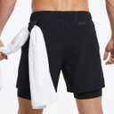 Men's 2 in 1 Running Shorts Quick Dry Gym Workout Tennis Training Basketball Sports Athletic Shorts with Pockets (Black, M)