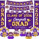 Graduation Decorations 2026 Purple and Gold Graduation Party Decor Set include Congrats Grad Banner Backdrop Class of 2026 Balloons Party Supplies