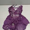 exy Lingerie for Women Hollow Out Floral Lace Bodysuit One Piece Lingerie Deep V Teddy Babydoll Underwear, Purple XL