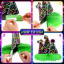 Chinco 6 Pcs Glow Party Birthday Centerpieces Neon Birthday Decorations Honeycomb Centerpieces for Tables Neon Party Supplies(Classic)