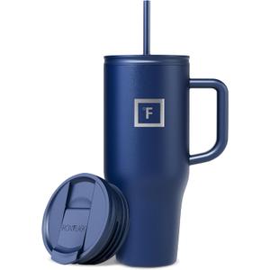 IRON FLASK Co-Pilot Insulated Mug w/Straw & Flip Cap Lids - Cup Holder Bottle for Hot, Cold Drink - Leak-Proof - Water, Coffee Portable Travel Mug - Twilight Blue, 32 Oz