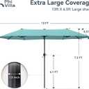 PHI VILLA 13ft Large Patio Umbrellas, Double-Sided Outdoor Market Rectangle Umbrella for Outside, Turquois
