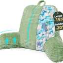 21" Higher Large Reading Pillow for Bed Adult, Back Pillow for Bed Sitting Up with Memory Foam Back Support with Arms Rest for Couch Chair Sage Green