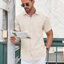 COOFANDY Men's Button Down Shirt Short Sleeve Dress Shirt Casual Beach Summer Wedding Shirt (XL)