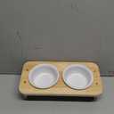 Raised Cat Food Bowls with 15 Tilt & Wood Base  Cat Food and Water Bowl Set, Upgraded Anti-Vomit Feeder Station with 2 Ceramic Dishes for Your Kitten or Puppy, Dishwasher Safe
