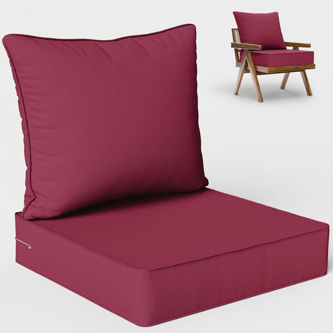 Outdoor Seat Cushion Set 24 L X 24 W X 5 H Inch Waterproof & Fade Resistant Patio Furniture Cushions with Removable Cover with Non-Slip Pads and Straps for Sofa Chairs, Chairs (Fuchsiared)