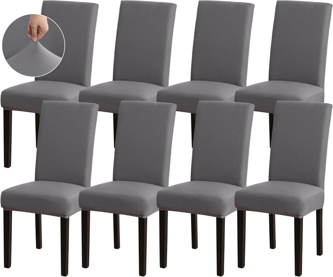 Sufdari Dining Chair Covers,Kitchen Chair Cover,Parsons Chair Slipcover,Spandex Chair Protectors for Dining Room Stretch Chairs Cover Set of 8 -Gray