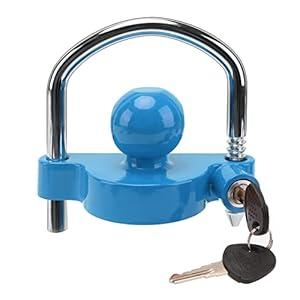 METOWARE Trailer Coupler Lock Universal Adjustable Heavy-Duty Steel Trailer Hitch Lock, Anti Theft Trailer Ball Lock Towing Lock for Towing Trailer Security Fits 1-7/ 8", 2”, 2-5/ 16" Coupler Blue