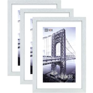 VCK 24x36 Inch Solid Wood Poster Frames with Wall Mounting Hanging Picture Frame White 3 Pack