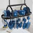 KES 48 Inch Large Ceiling Pot Rack with Lid Organizer, Oval Heavy Duty Hanging Pot Rack Ceiling Mount for Kitchen Over Island, Cast Iron Pan Hanger with 20 Hooks, 16" & 24" Joist Mount, Matte Black