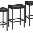 HOOBRO Bar Stools,Set of 3 Bar Chairs, Counter Height Bar Stools, Saddle Stools, Set of 3 Kitchen Stools, 24.8" Barstools, 2.4" Thick Upholstery, for Kitchen, Dining Room, Cafe, Black BB10BYP301