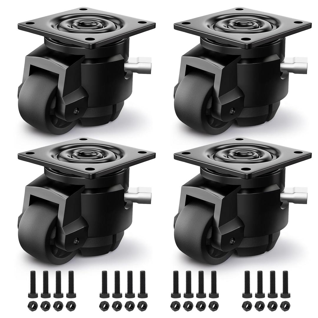 4 Pack Leveling Casters, Adjustable Heavy Duty Casters Set of 4, Swivel Plate Industrial Retractable Caster Wheels for Workbench,Machine, Equipment, Shelves (60F, 2200 Lbs Capacity, Black)