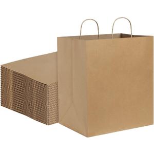 BagDream Kraft Paper Bagsr 50Pcs 14x10x15.75 Ultra Wide Large Paper Gift Bags with Handles for Takeouts, Parties, Shopping, Food Packing, Recyclable Food Service Bags Brown Paper Grocery Sacks