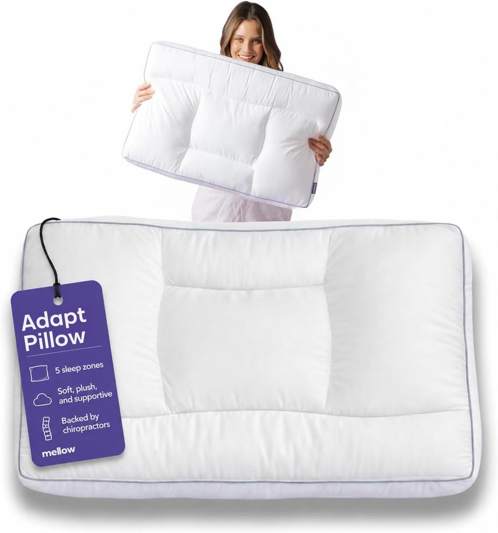 Mellow Adapt Pillow for Sleeping – 5-Zone Ergonomic Support, Washable