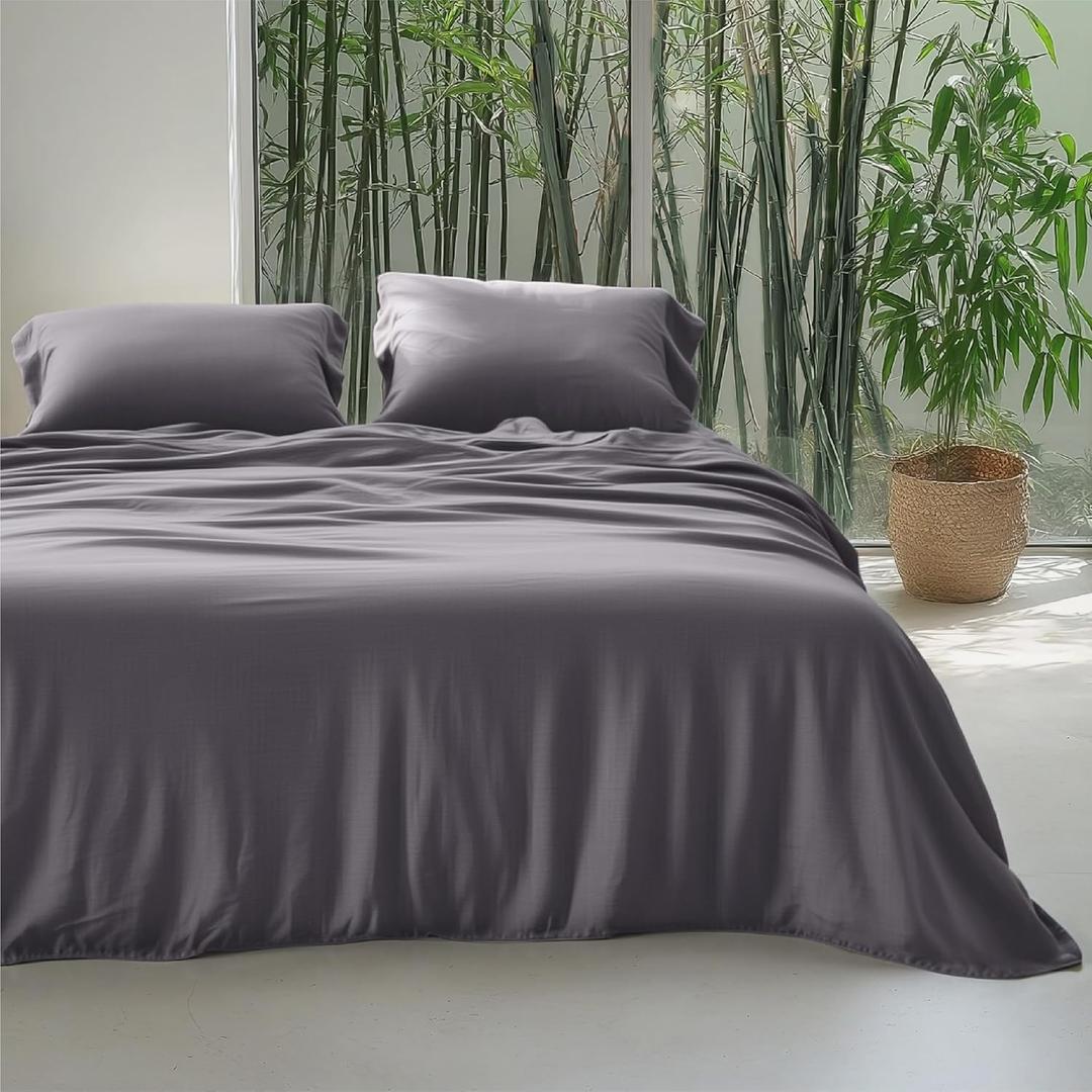 Bedsure Grey Duvet Cover Queen Size - Rayon Derived from Bamboo Cooling Duvet Cover Set, 3-Piece Set with Zipper Closure (90"x90") and 2 Pillow Shams, Comforter Not Included