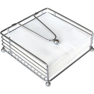 Napkin Holder for Table, Flat Napkin Dispenser with Weighted Arm, Square Cocktail Paper Holder of Elegant Rustic Iron for Kitchen Dining Room Decor Restaurant Farmhouse Hotel Party, Silver